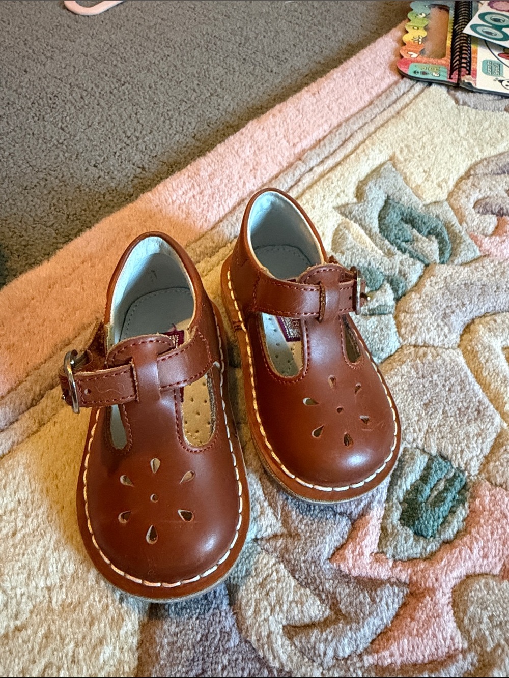 L'amour Brown Leather T-Strap Mary Jane Shoe